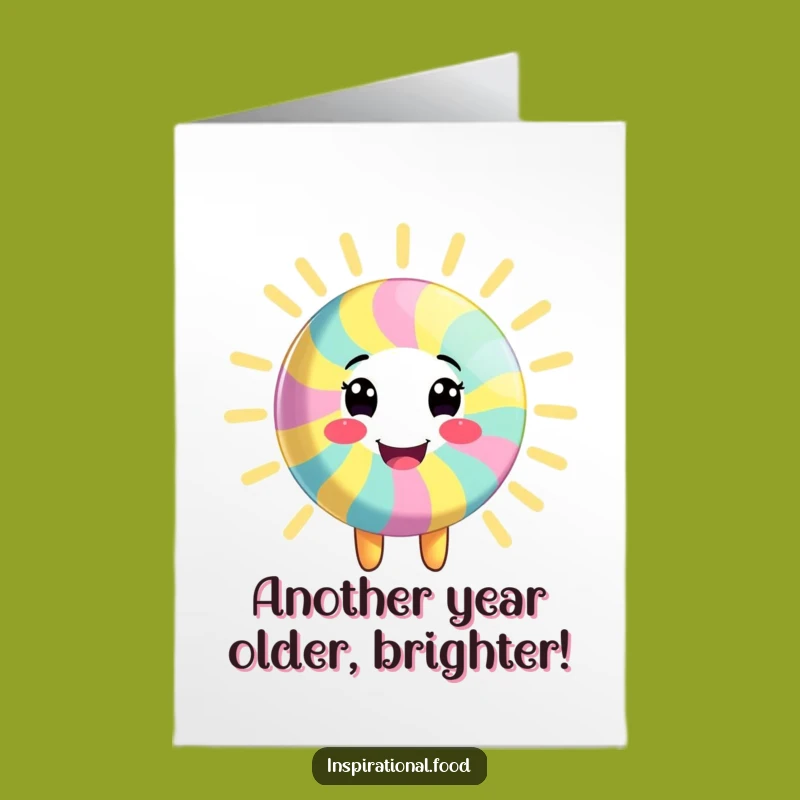 Free Printable Birthday Card: Smiling Candy Character, Vibrant Energy, Funny Downloadable Greeting