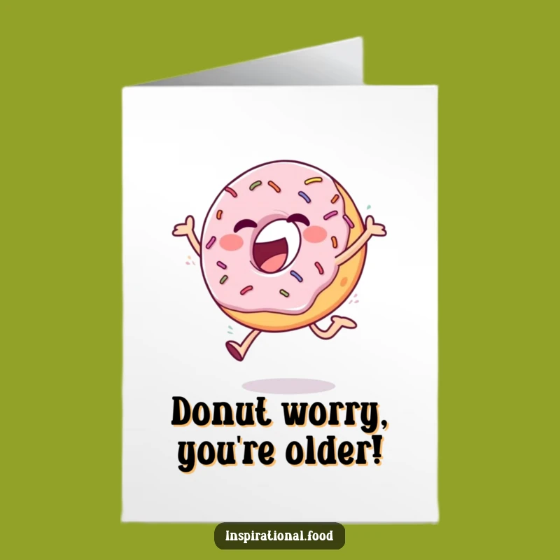 Free Printable Birthday Card: Ecstatic Donut Leap, Funny Downloadable Gift for Dessert Lovers