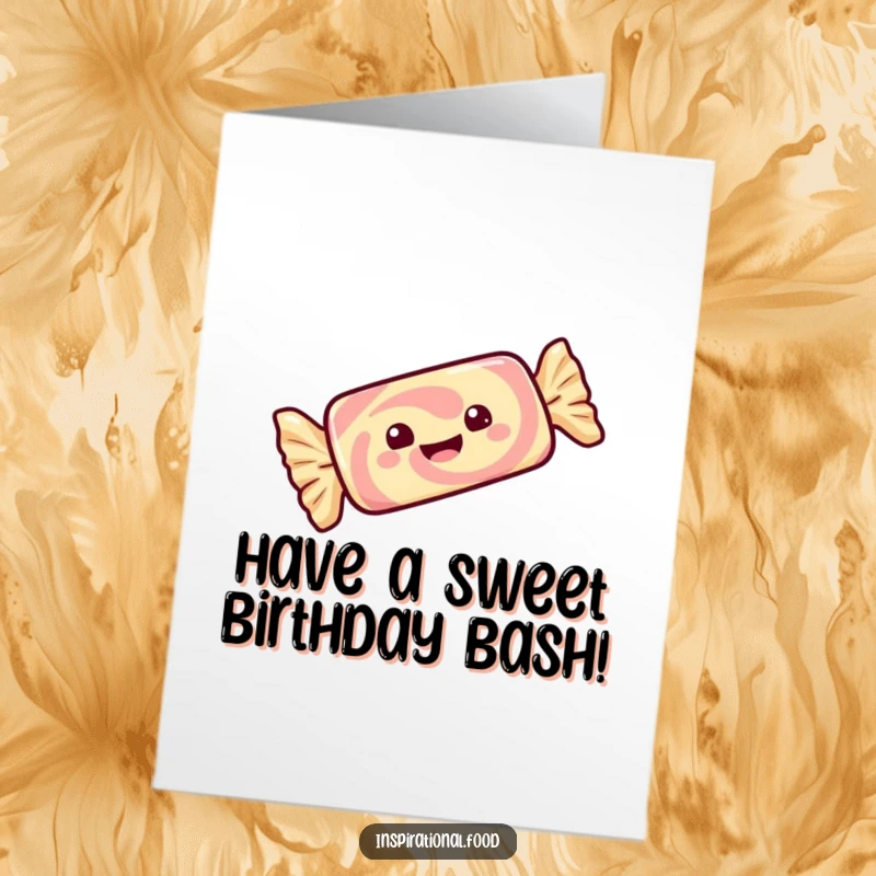 Funny Free Printable Birthday Card: A gleeful candy bar in its wrapper, joyfully twirling with delight for a birthday.