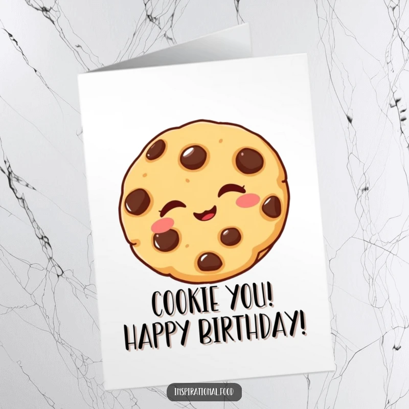 Funny Free Printable Birthday Card: A delighted cookie with chocolate chips playfully winking, sending birthday cheer.