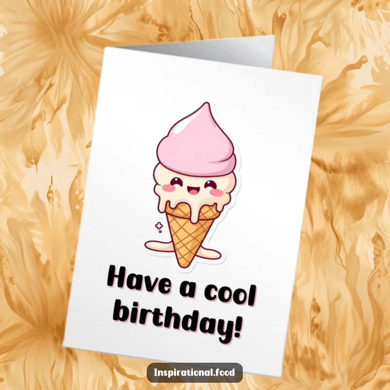 Funny Free Printable Birthday Card: A beaming ice cream cone character happily melting into deliciousness, symbolizing joy.