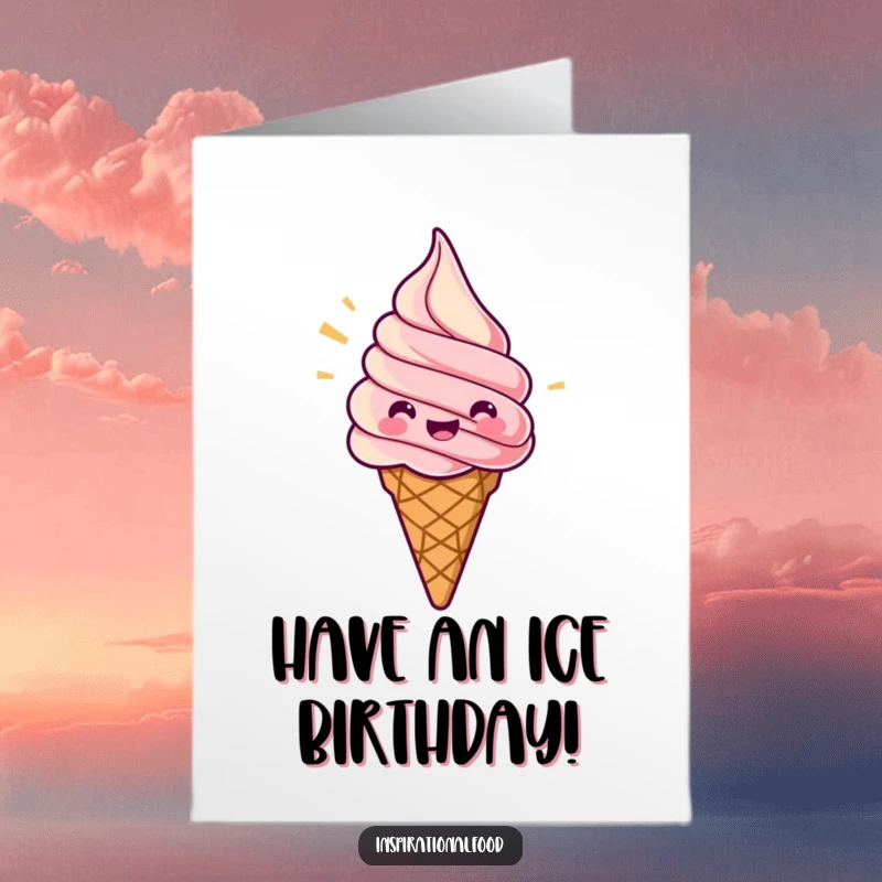 Funny Free Printable Birthday Card: A jubilant ice cream cone with a colorful swirl, exuding pure birthday excitement.