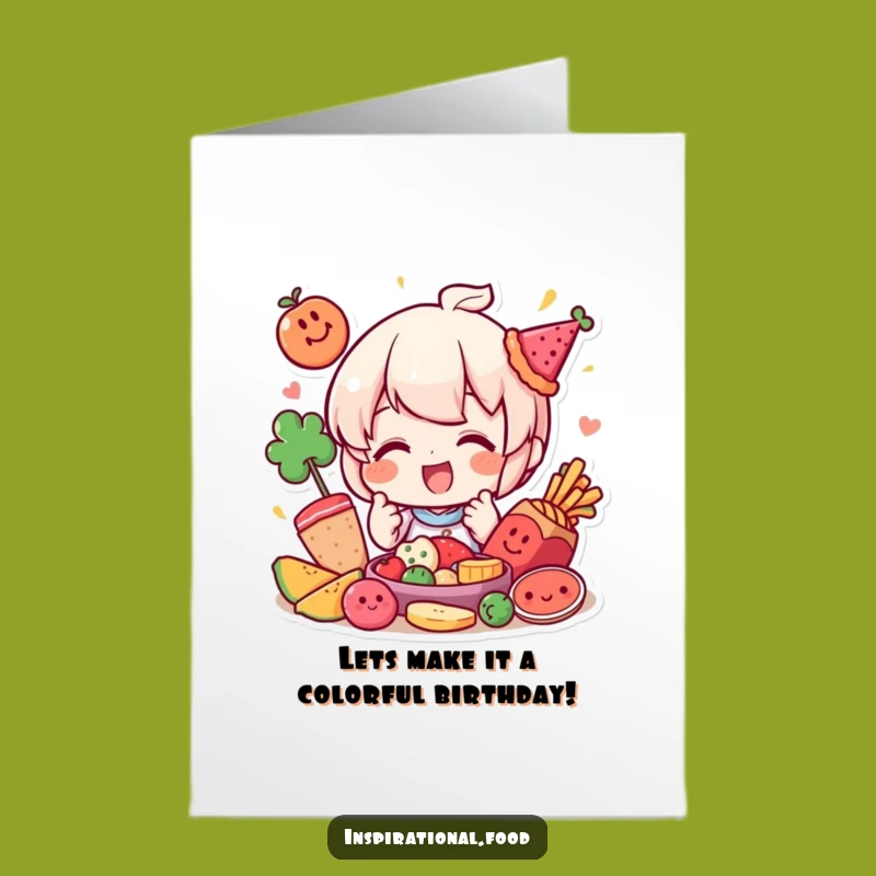 Free Printable Birthday Card: Happy Character Arranging Food Art, Funny Downloadable Gift
