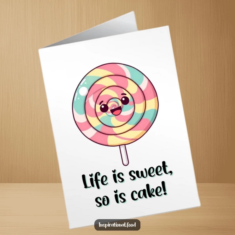 Funny Free Printable Birthday Card: A happy, swirling lollipop spinning with pure delight, ready to celebrate.