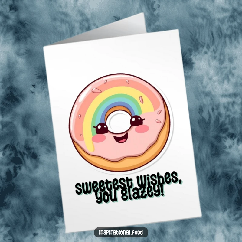 Funny Free Printable Birthday Card: Happy doughnut with rainbow glaze celebrates with sprinkles, spreading joy and sweetness for a memorable DIY gift.