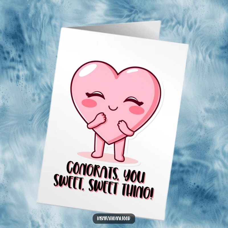 Funny Free Printable Congratulations Card: A happy candy heart character puckers up and blows a kiss, celebrating love and success.