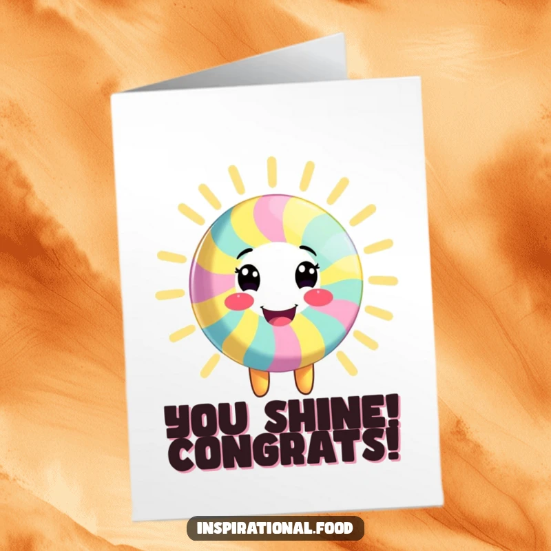 Funny Free Printable Congratulations Card: A smiling, vibrant candy character beaming with colorful energy for your big win.