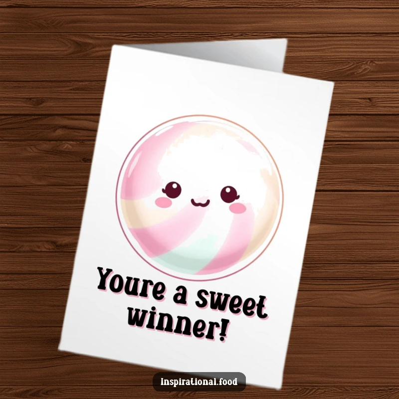 Funny Free Printable Congrats Card: A hard candy with a shimmering surface beaming with joy, celebrating bright success.