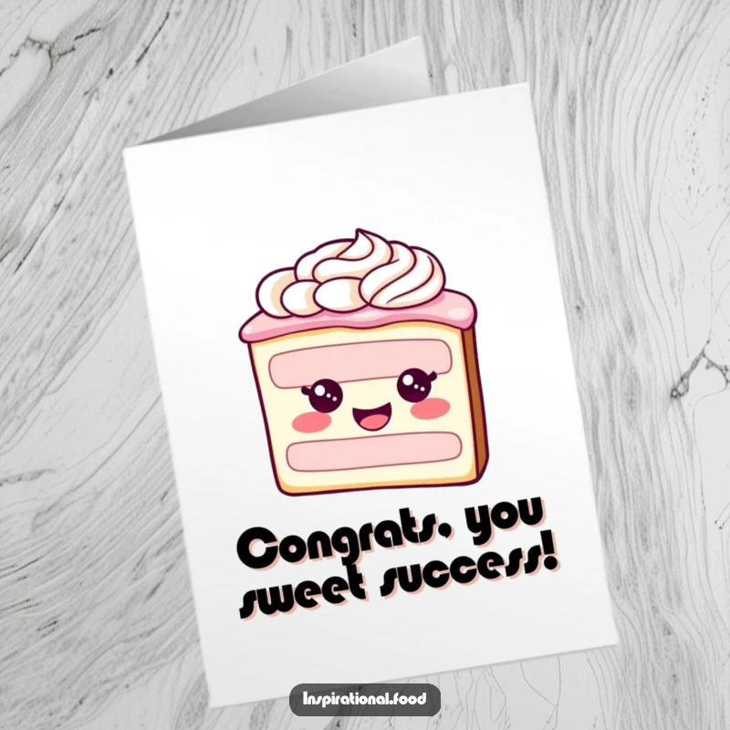 Funny Free Printable Congratulations Card: A happy cake slice with elegant frosting swirls celebrating your success.