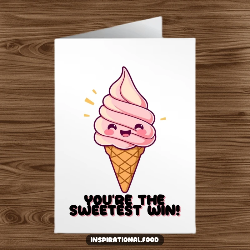 Funny Free Printable Congratulations Card: A jubilant ice cream cone with a swirl of excitement, celebrating a sweet victory.