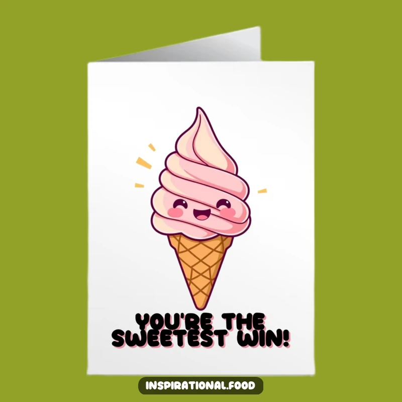 Free Printable Congratulations Card: Jubilant Ice Cream Cone, Funny Downloadable Gift for Sweet Wins
