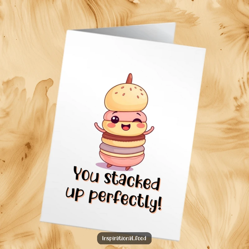 Funny Free Printable Congratulations Card: A cheerful macaron tower spins with delight, celebrating your amazing accomplishment.