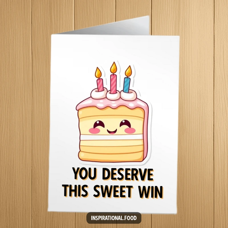 Funny Free Printable Congratulations Card: A birthday cake slice with candles beams with inspiration, celebrating your achievement.