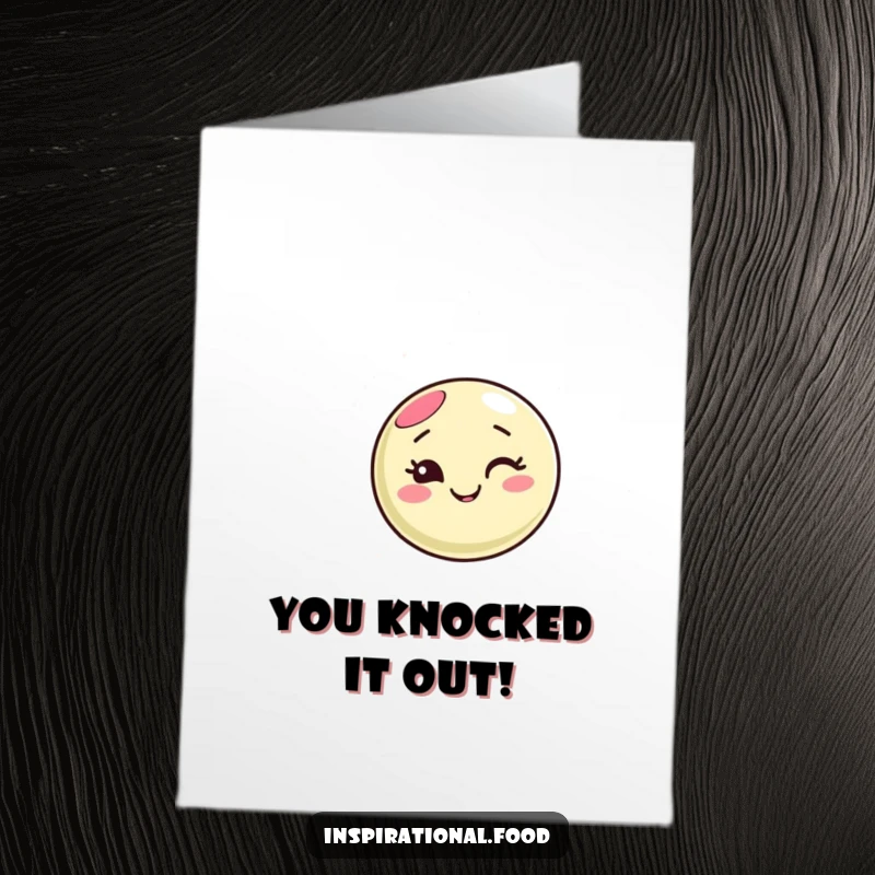 Funny Free Printable Congratulations Card with a winking macaron character swirling with celebratory patterns, perfect for any win.