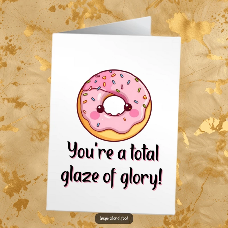 Funny Free Printable Congratulations Card: A happy donut surrounded by shiny sprinkles celebrates a sweet success.