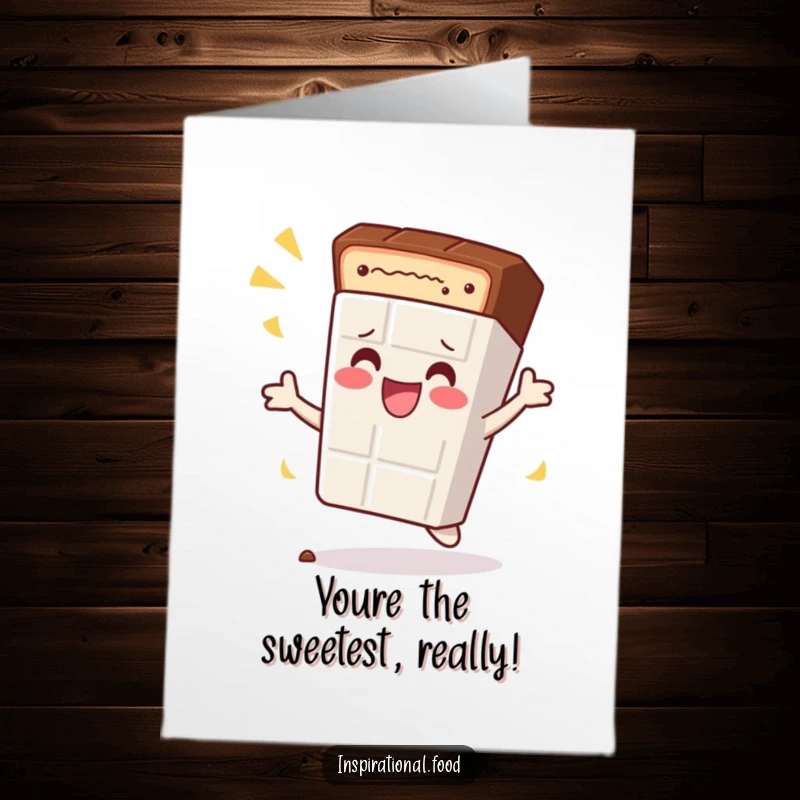 Funny Free Printable Thank You Card: Content chocolate bar character doing a celebratory spin, a sweet downloadable thank you.