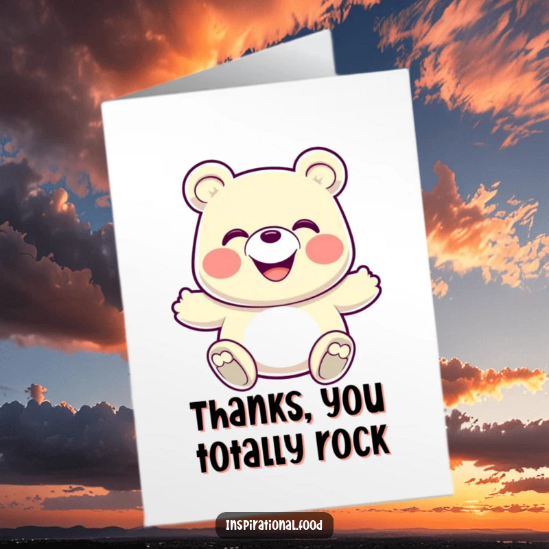 Funny Free Printable Thank You Card: A grinning gummy bear in a bouncy pose, conveying energetic and playful gratitude.