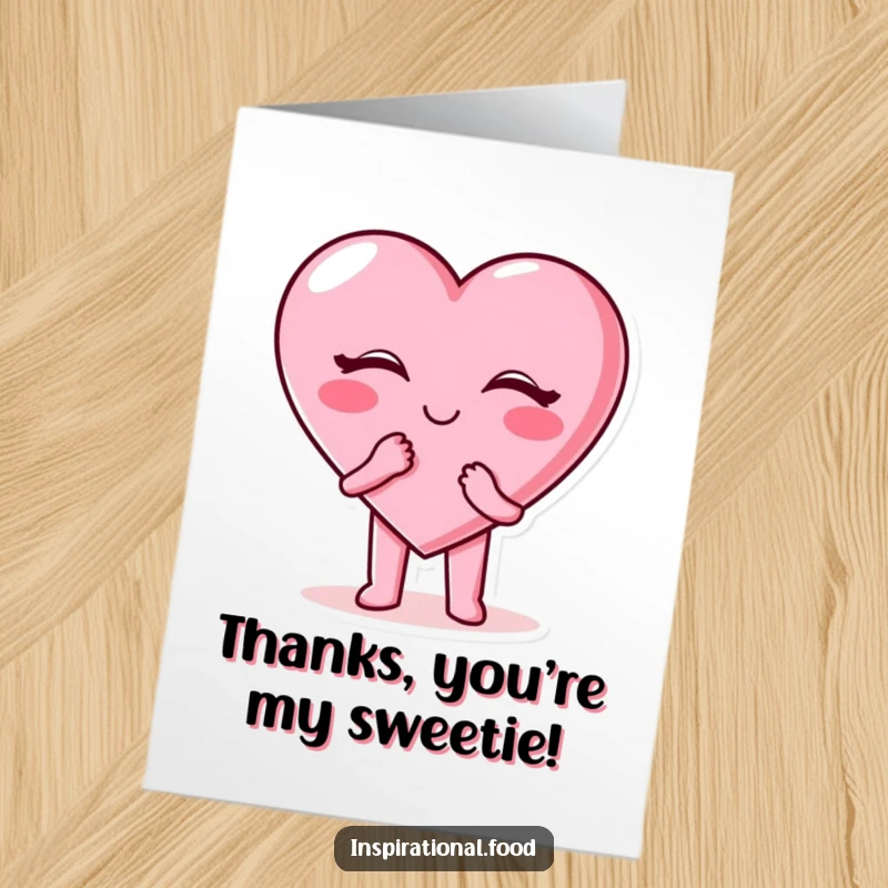 Funny Free Printable Thank You Card: A cute candy heart character blows a playful kiss, a sweet token of appreciation.