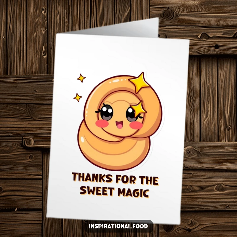 Funny Free Printable Thank You Card: A stylized caramel swirl character with starry eyes spins, a fun thank you indeed.