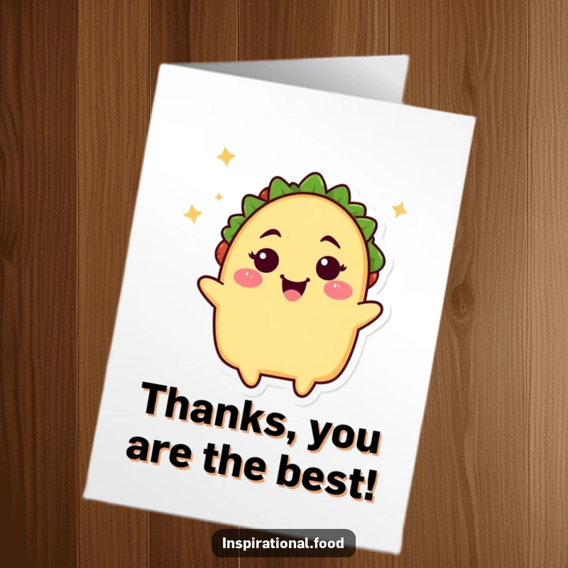 Funny Free Printable Thank You Card: Beaming taco character winking with a sprinkle of fun, expressing thanks.