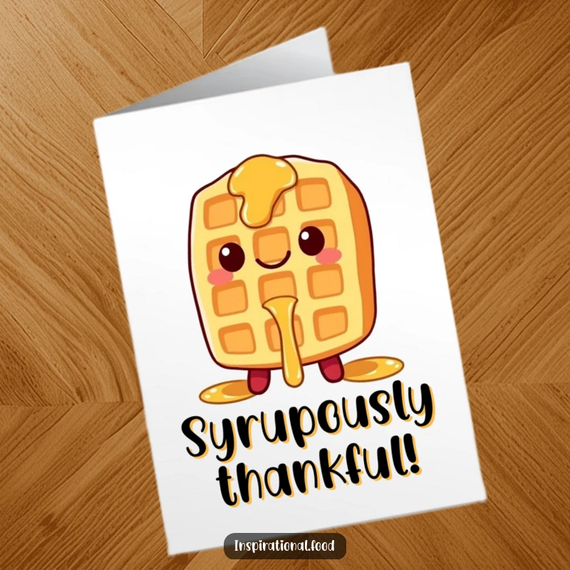 Funny Free Printable Thank You Card: A smiling waffle character is dripping syrup, ready to express heartfelt thanks in a fun way.