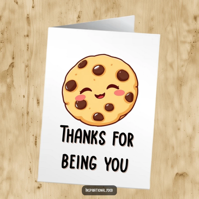 Funny Free Printable Thank You Card: A chocolate chip cookie playfully winking to express thanks with a sweet charm.