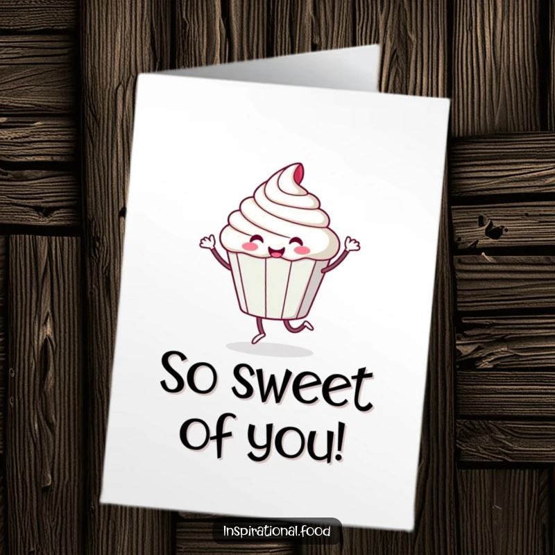 Funny Free Printable Thank You Card: Playful cupcake character doing a happy, sugary dance, a sweet downloadable thank you.