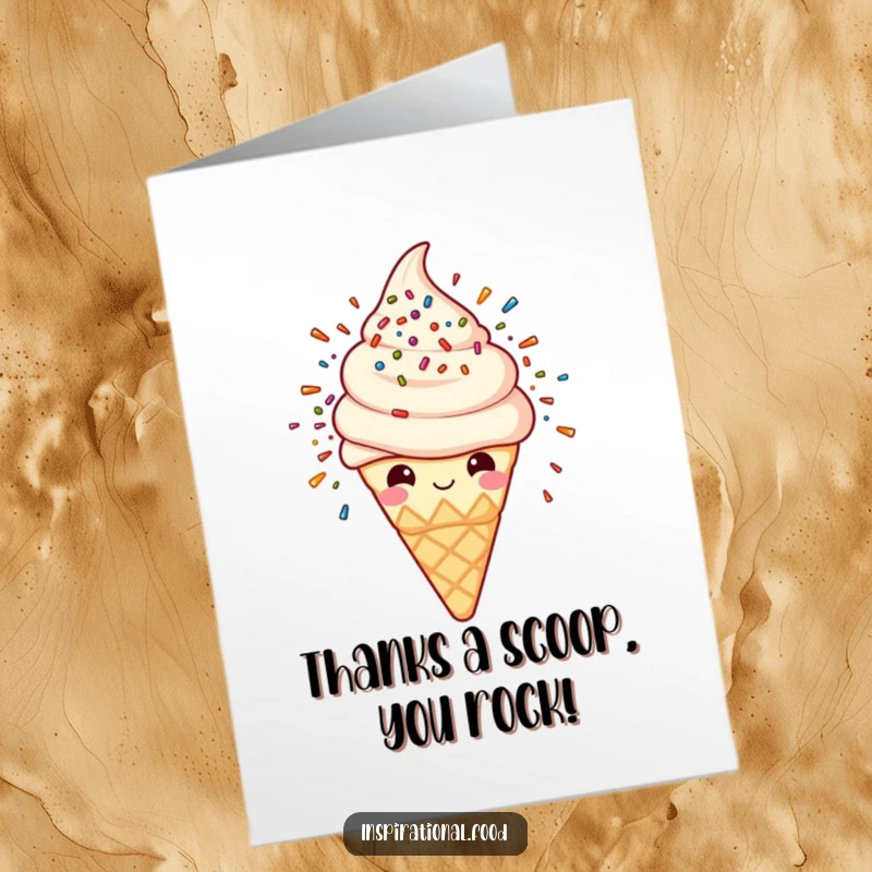 Funny Free Printable Thank You Card: A smiling ice cream cone with a vibrant explosion of sprinkles, saying thanks.