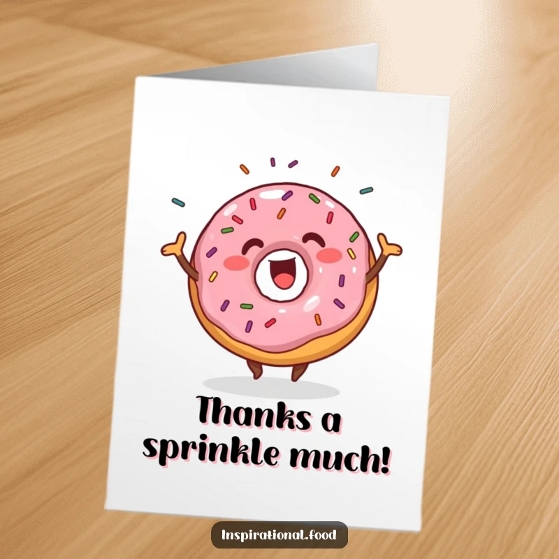 Funny Free Printable Thank You Card: An enthusiastic donut doing a happy wiggle, expressing thanks with sugary charm.