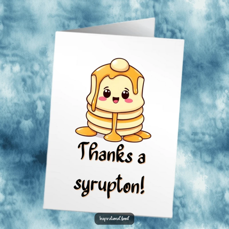 Funny Free Printable Thank You Card: A happy pancake character covered in syrup.