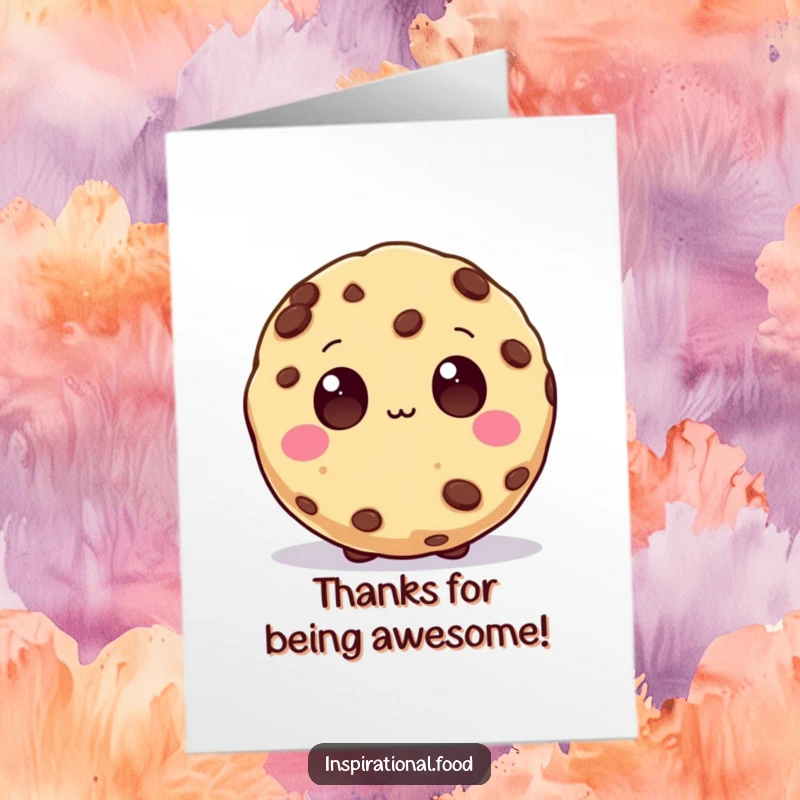 Funny Free Printable Thank You Card: Beaming cookie character with wide chocolate chip eyes, offering an inspired and grateful thank you.