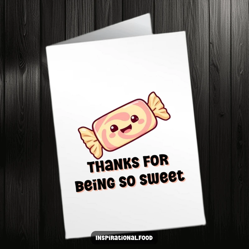 Funny Free Printable Thank You Card: A gleeful candy bar in its wrapper, twirling with delight to convey thanks.