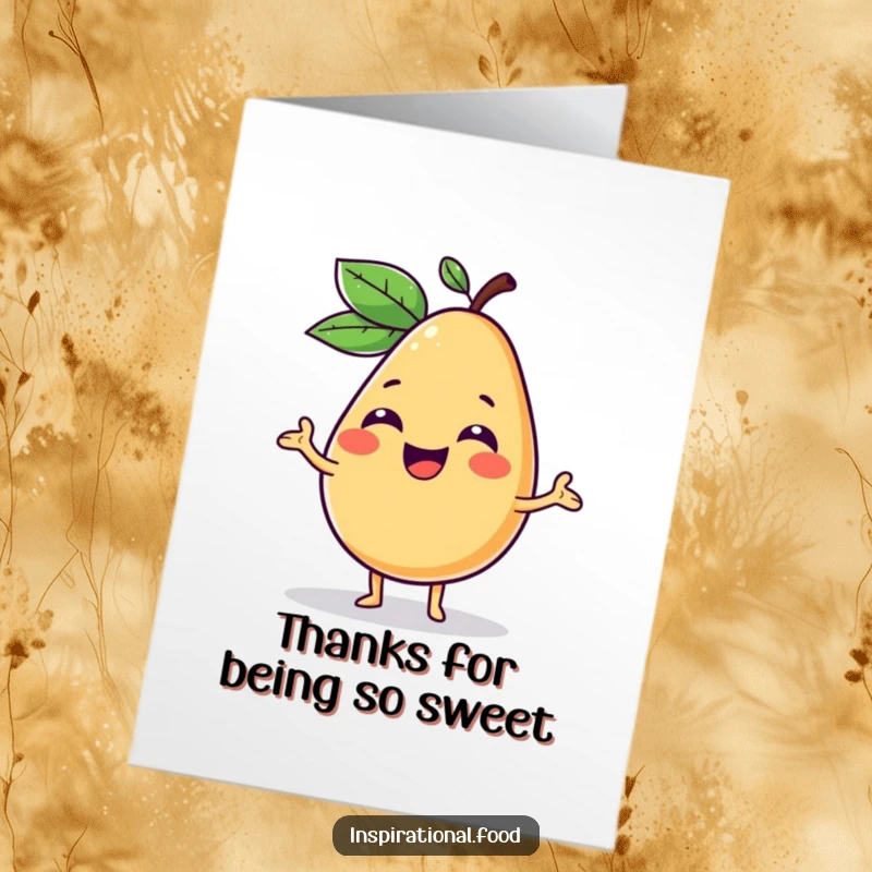 Funny Free Printable Thank You Card: A giggling fruit character presenting a vibrant and creative food concept with glee.