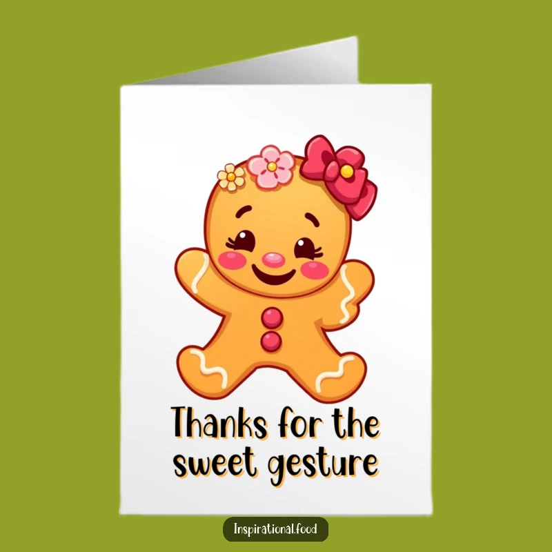 Free Printable Thank You Card: Gingerbread Man Gives Funny Flower, Grateful Downloadable