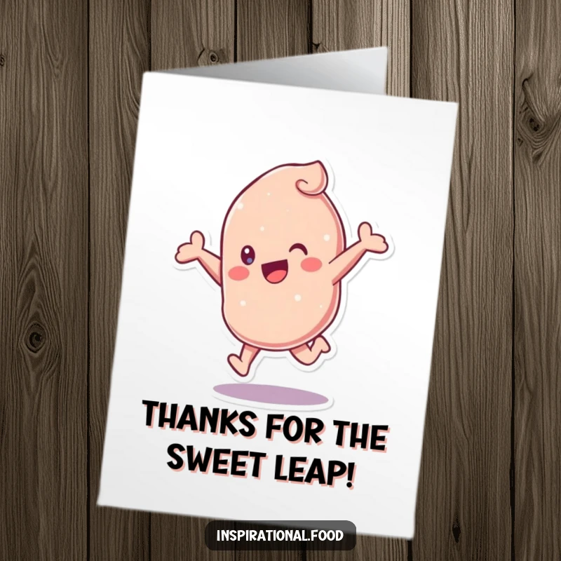 Funny Free Printable Thank You Card with a dynamic candy character performing an enthusiastic leap of gratitude.