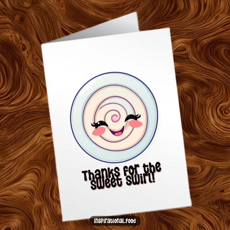Funny Free Printable Thank You Card: A delighted candy swirl with a playful grin, expressing thanks.