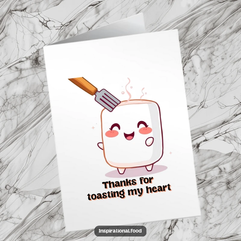 Funny Free Printable Thank You Card: Charismatic toasted marshmallow sending warm thanks with a silly grin.