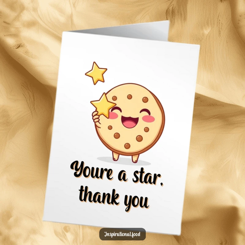 Funny Free Printable Thank You Card: A joyous cookie character holding a star, radiating inspiration and thanks.