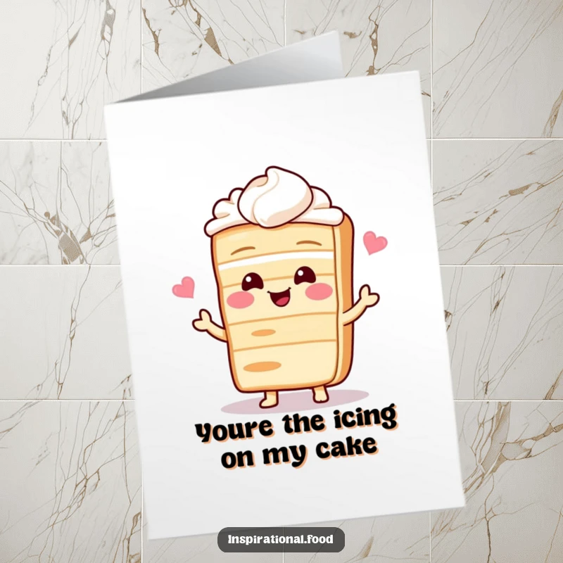 Funny Free Printable Thank You Card: A happy cake slice character sharing a recipe, expressing gratitude sweetly.