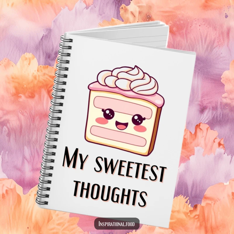 Funny notebook featuring a happy slice of cake with swirling frosting, great for jotting down ideas or recipes.