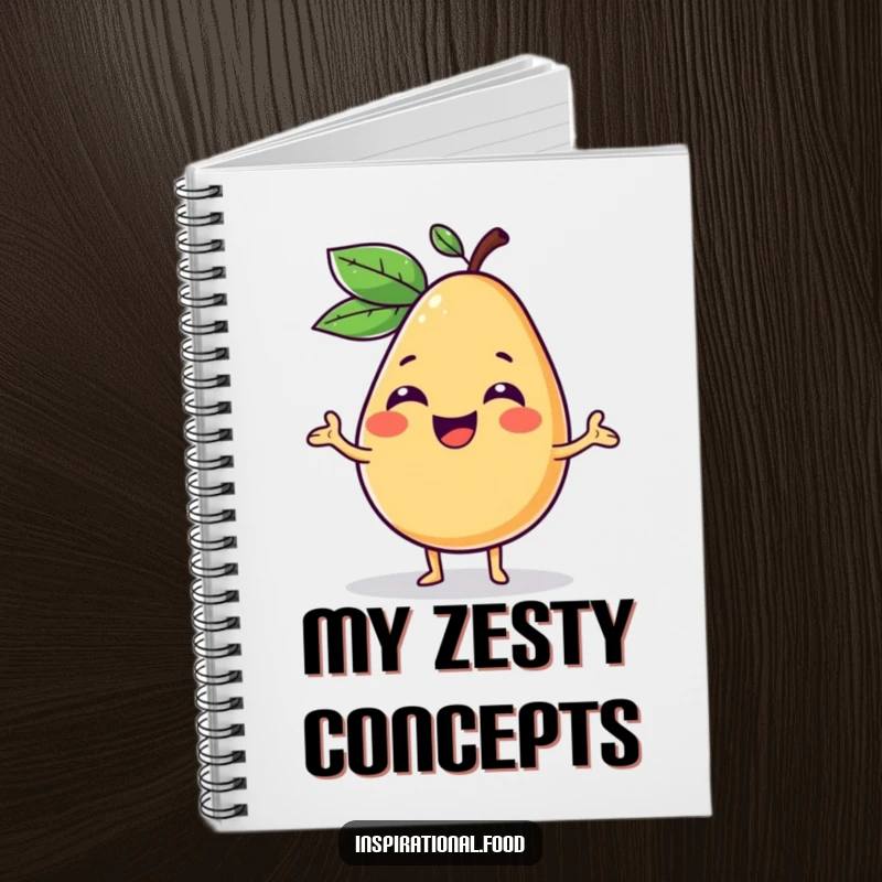 Funny notebook with a giggling fruit character presenting a vibrant, imaginative food concept, perfect for note-taking.