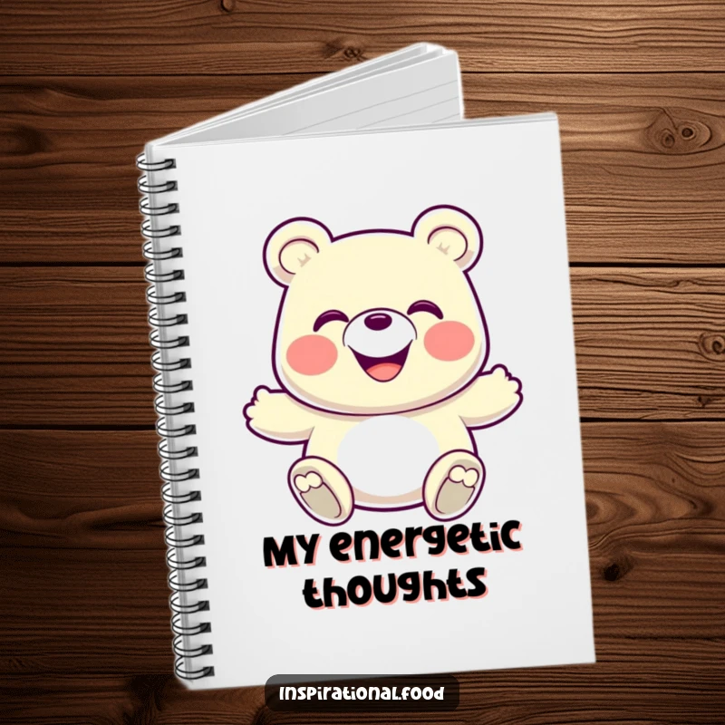 Funny Notebook: A grinning gummy bear in an energetic bounce, perfect for jotting down ideas with a playful vibe.