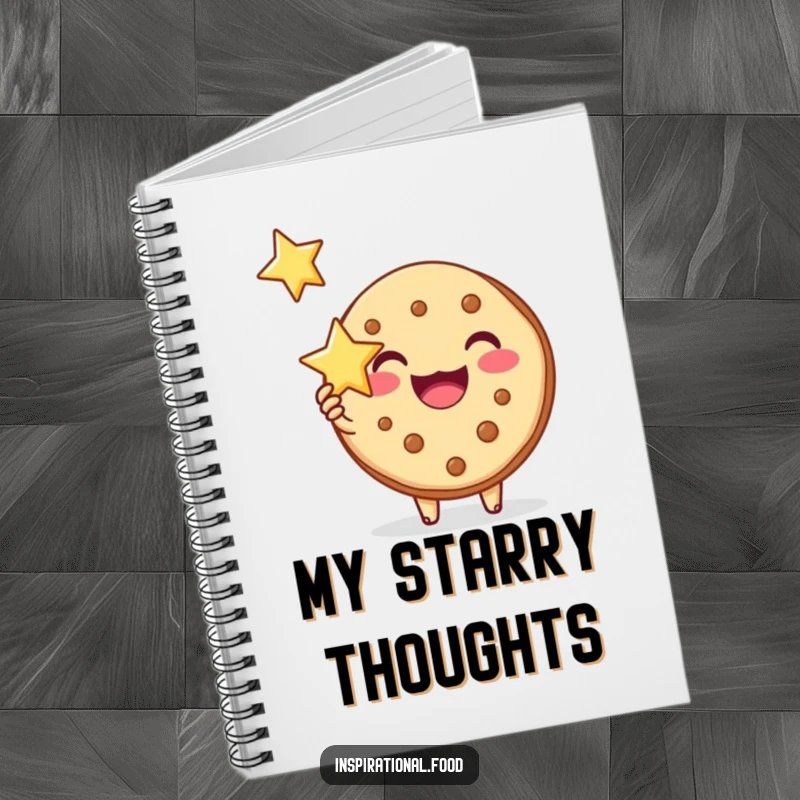 Funny notebook with a joyous cookie character holding a star, perfect for jotting down ideas and inspirational thoughts.