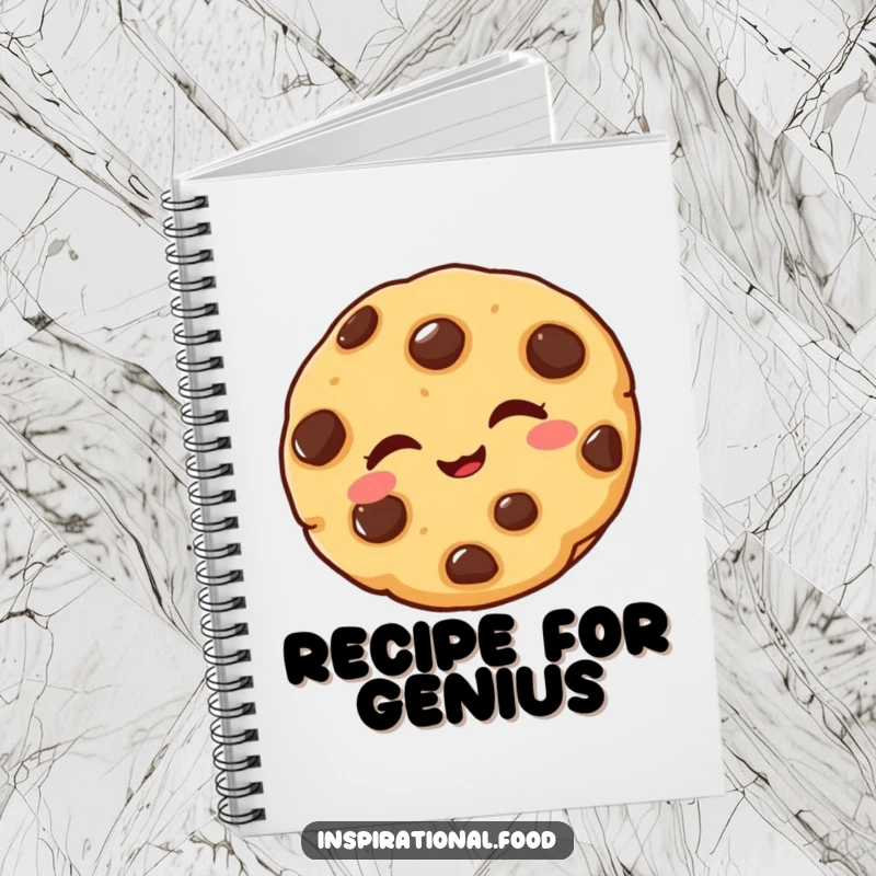 Funny notebook featuring a delighted chocolate chip cookie winking playfully, ideal for jotting down notes with a smile.