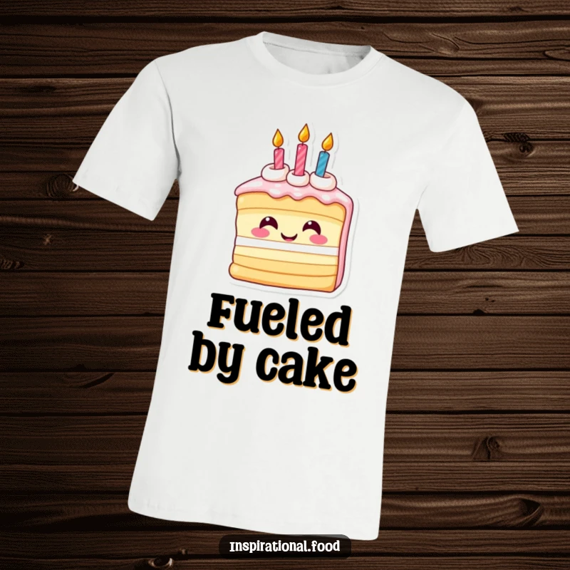 Funny t-shirt showcasing an inspired smiling slice of birthday cake with candles, capturing the spirit of celebration humorously.