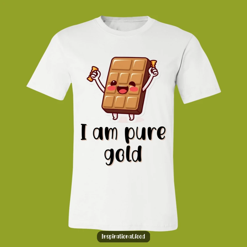 Funny Chocolate Triumph T-Shirt: Beaming Bar with Golden Wrapper, Ideal Funny Gift