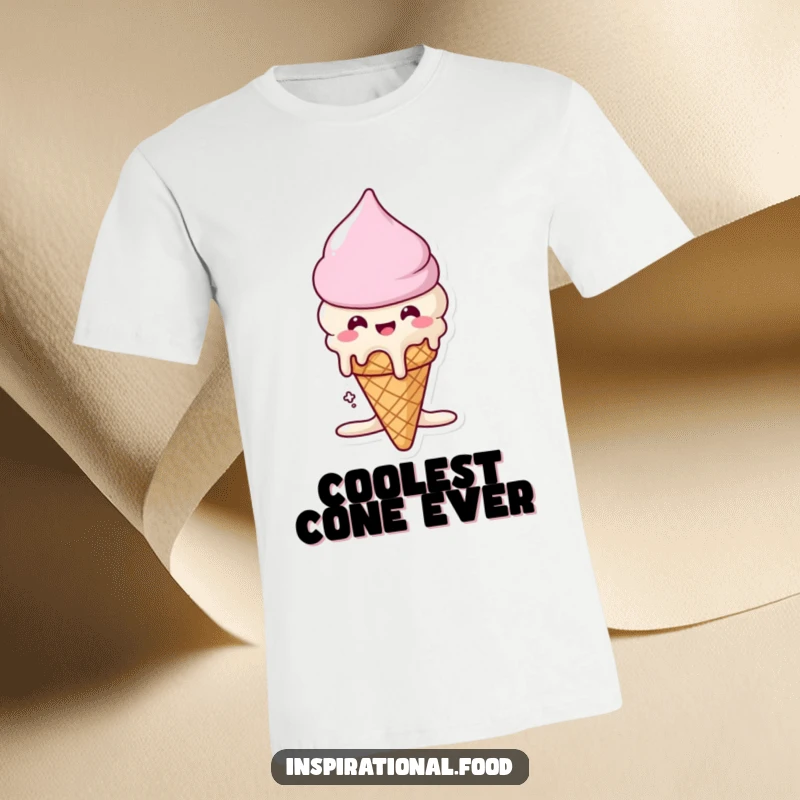 Funny t-shirt with a beaming ice cream cone character melting happily, embracing the joy of sweet deliciousness.