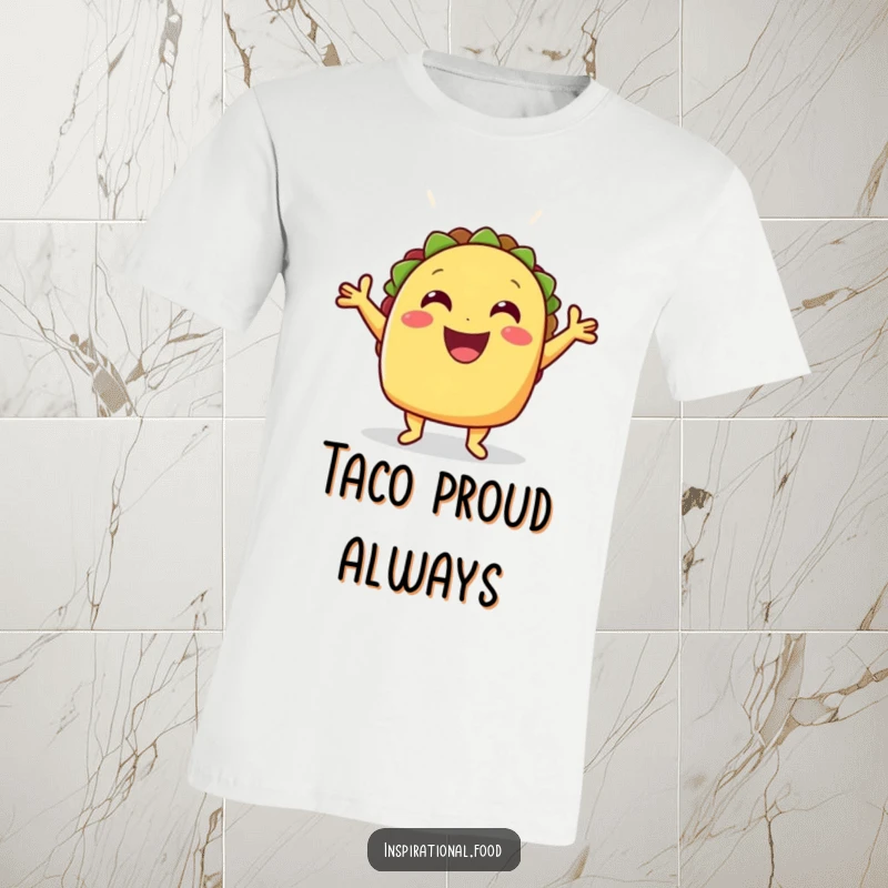 Funny celebratory taco with its shell wide open on a t-shirt, a bold and festive design.