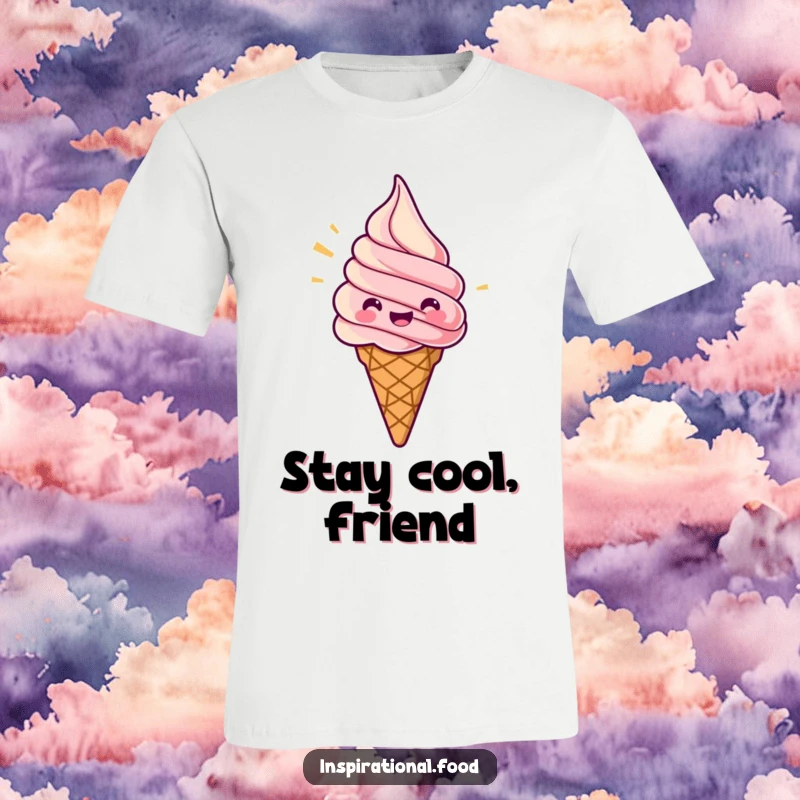 Funny t-shirt with a jubilant ice cream cone swirling with excitement, perfect for spreading cool vibes.
