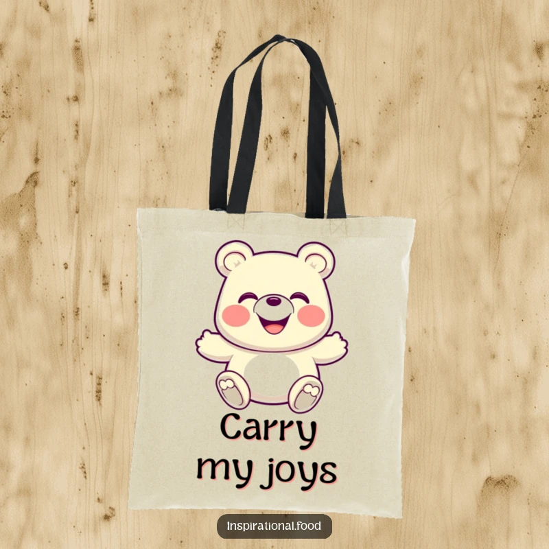 Funny Tote Bag: Features a grinning gummy bear in an energetic bounce, perfect for carrying essentials with playful flair.